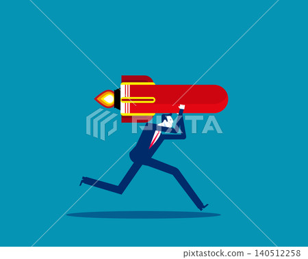 Starting business. Businessman holding the rocket move forward rapidly Starting business. Businessman holding the rocket move forward rapidly 140512258