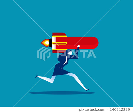 Starting business. Businessman holding the rocket move forward rapidly Starting business. Businessman holding the rocket move forward rapidly 140512259