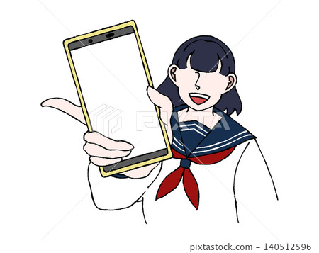 身穿制服的女學生,智慧型手機應用程式介紹,社交媒體螢幕展示,插圖。 身穿制服的女學生,智慧型手機應用程式介紹,社交媒體螢幕展示,插圖。 140512596