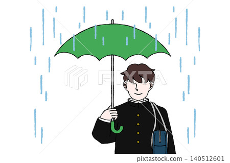 Male student in uniform, rainy day, rain, rainy season, holding an umbrella, umbrella, going to school, illustration Male student in uniform, rainy day, rain, rainy season, holding an umbrella, umbrella, going to school, illustration 140512601