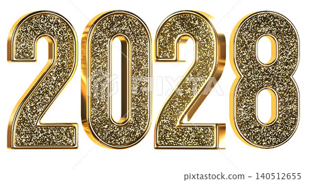 2028 New Year gold glitter sign. 3d metallic golden numbers isolated on white background. 3D render illustration.. 2028 New Year gold glitter sign. 3d metallic golden numbers isolated on white background. 3D render illustration.. 140512655