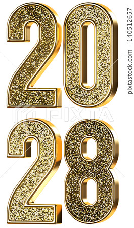2028 New Year gold glitter sign. 3d metallic golden numbers isolated on white background. 3D render illustration.. 2028 New Year gold glitter sign. 3d metallic golden numbers isolated on white background. 3D render illustration.. 140512657