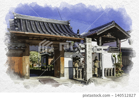 Watercolor style painting: Kawaramachi Tsumairi Merchant Houses, Kannonji Temple Gate, Tamba-Sasayama, Hyogo Prefecture Watercolor style painting: Kawaramachi Tsumairi Merchant Houses, Kannonji Temple Gate, Tamba-Sasayama, Hyogo Prefecture 140512827