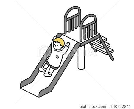 Isometric illustration: Preschoolers playing on a slide 140512845
