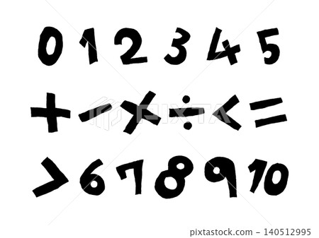 一組手繪插圖(黑色),包含 0 到 10 的數字和算術運算中使用的符號。 一組手繪插圖(黑色),包含 0 到 10 的數字和算術運算中使用的符號。 140512995