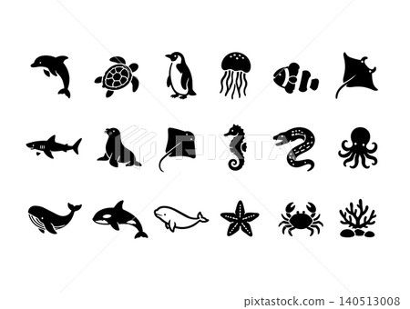 A set of simple sea creature icons A set of simple sea creature icons 140513008