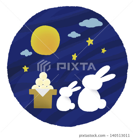 Illustration of a rabbit enjoying moon viewing Illustration of a rabbit enjoying moon viewing 140513011