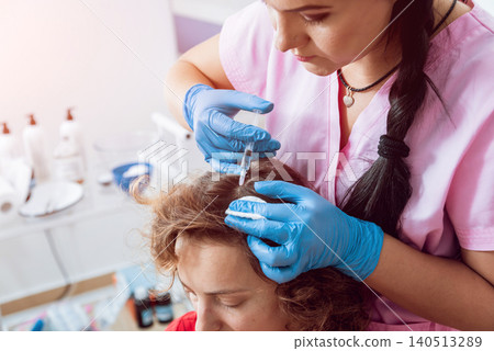 Platelet rich plasma injection procedure. Hair growth stimulation. Platelet rich plasma injection procedure. Hair growth stimulation. 140513289