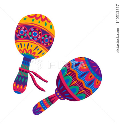 Mexican carnival ornate maracas musical instrument. Cuba festival maracas, Latin American folk music instrument vector object. Mexican carnival maraca isolated decoration with color floral ornaments Mexican carnival ornate maracas musical instrument. Cuba festival maracas, Latin American folk music instrument vector object. Mexican carnival maraca isolated decoration with color floral ornaments 140513837