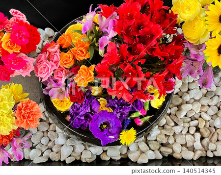 The vibrant flower arrangements at the Ooyachi Shrine in Sapporo, Hokkaido 140514345