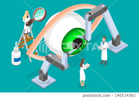 3D Isometric Flat Vector Illustration of Robotic Eye Surgery, Medical Technologies Innovations 3D Isometric Flat Vector Illustration of Robotic Eye Surgery, Medical Technologies Innovations 140514362