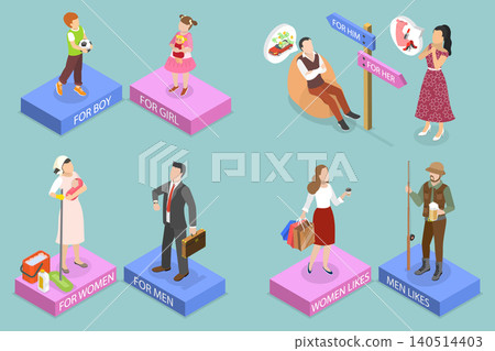 3D Isometric Flat Vector Illustration of Gender Stereotypes, Challenging Society Norms With Gender And Social Role Stereotype 3D Isometric Flat Vector Illustration of Gender Stereotypes, Challenging Society Norms With Gender And Social Role Stereotype 140514403