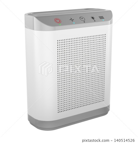 Air purifier with control panel, home air cleaner device. 3D rendering Air purifier with control panel, home air cleaner device. 3D rendering 140514526