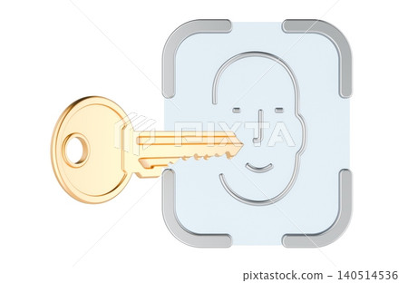 Key with face recognition scanner, biometric access concept. 3D rendering Key with face recognition scanner, biometric access concept. 3D rendering 140514536