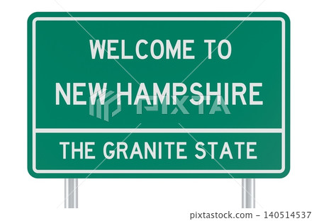 New Hampshire welcome road sign, The Granite State. 3D rendering New Hampshire welcome road sign, The Granite State. 3D rendering 140514537