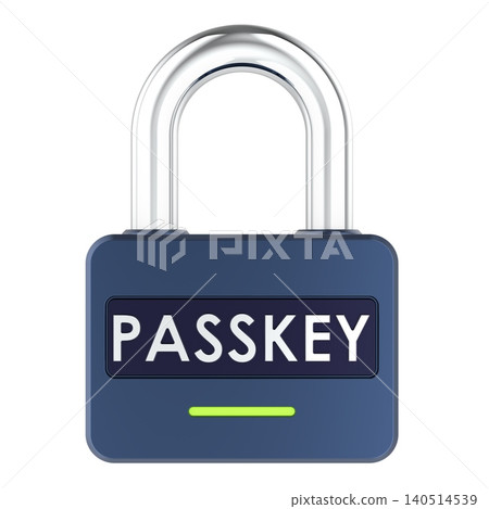 Passkey padlock, passwordless login and digital security concept. 3D rendering Passkey padlock, passwordless login and digital security concept. 3D rendering 140514539