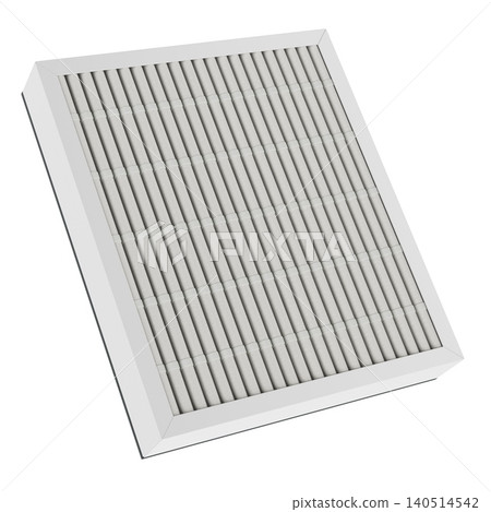 Pleated air filter for air purifier, replacement filter element. 3D rendering Pleated air filter for air purifier, replacement filter element. 3D rendering 140514542