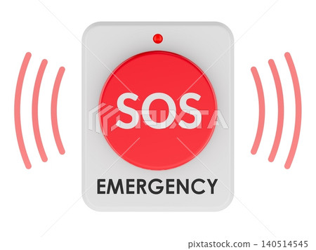 SOS emergency button with alarm signal, safety alert concept. 3D rendering SOS emergency button with alarm signal, safety alert concept. 3D rendering 140514545