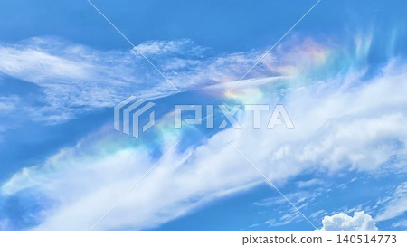 A fantastical cloudscape of iridescent clouds and a blue sky. A fantastical cloudscape of iridescent clouds and a blue sky. 140514773