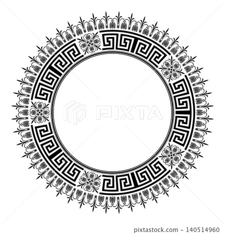 Greek key meander border. Oval greek vector frame. Round frame with Greek motifs. Black and white vector illustration. For classic border design, textile, embroidery, porcelain, plate Greek key meander border. Oval greek vector frame. Round frame with Greek motifs. Black and white vector illustration. For classic border design, textile, embroidery, porcelain, plate 140514960