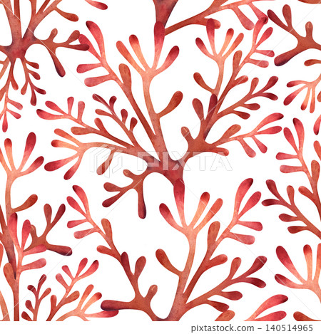 Hand painted watercolor seamless pattern featuring red seaweed branches. Coastal botanical design inspired by marine flora, perfect for fabric, wallpaper, stationery, packaging and home decor Hand painted watercolor seamless pattern featuring red seaweed branches. Coastal botanical design inspired by marine flora, perfect for fabric, wallpaper, stationery, packaging and home decor 140514965