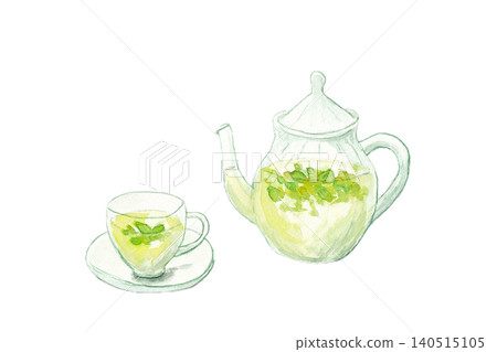 Hand-painted watercolor illustration of mint tea on a white background. Hand-painted watercolor illustration of mint tea on a white background. 140515105