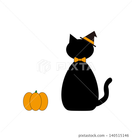Cute illustration of a black cat and a pumpkin 140515146