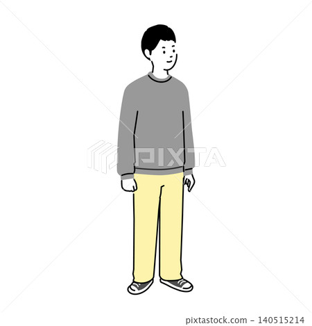 一幅中學生男孩帶著微笑的全身插圖,以及一個穿著便服的男學生角色。 一幅中學生男孩帶著微笑的全身插圖,以及一個穿著便服的男學生角色。 140515214