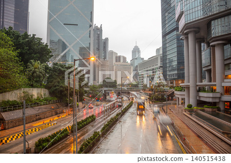 Early Evening on the Streets of Hong Kong City after the Rain 140515438