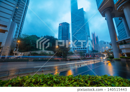 Evening Traffic in Hong Kong City and Low Clouds Evening Traffic in Hong Kong City and Low Clouds 140515443