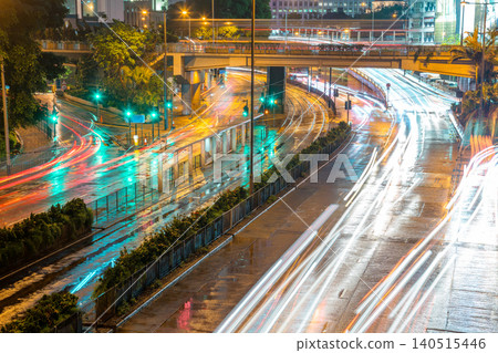Heavy Traffic at a Hong Kong Intersection at Night Heavy Traffic at a Hong Kong Intersection at Night 140515446