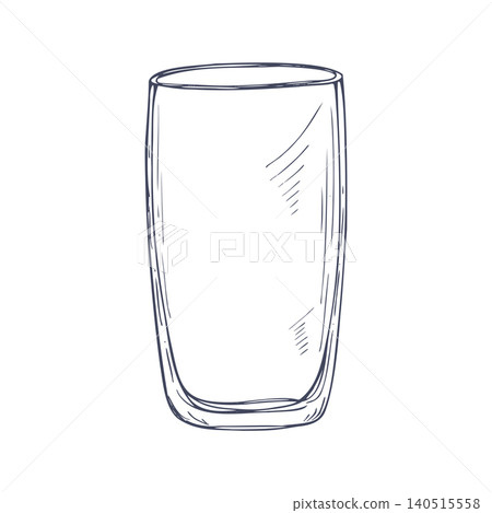 Hand drawn empty glass vector isolated illustration. Simple kitchen glassware line art black ink sketch. Minimalist drink container design element for beverage menu and restaurant graphic art. Hand drawn empty glass vector isolated illustration. Simple kitchen glassware line art black ink sketch. Minimalist drink container design element for beverage menu and restaurant graphic art. 140515558