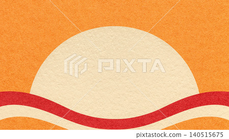 Orange textured paper background with light cream semicircle for copy space and red waves for banner, presentation 140515675