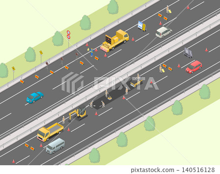 An image of a highway under construction, drawn using isometric projection (green area). An image of a highway under construction, drawn using isometric projection (green area). 140516128