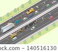 由於施工（綠色區域），高速公路出現擁堵，這是一張等距投影影像。 140516130