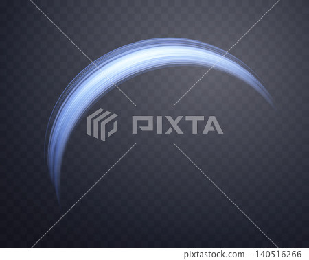 Glowing blue lines. Neon realistic energy speed. Abstract light effect on a dark transparent background. Vector illustration. 140516266