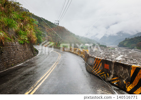 Caution Route With Temporary Flood Barriers Caution Route With Temporary Flood Barriers 140516771