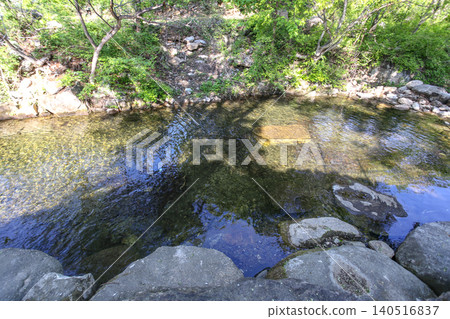 Beautiful Summer Valley Stream in a Lush Korean Forest Beautiful Summer Valley Stream in a Lush Korean Forest 140516837