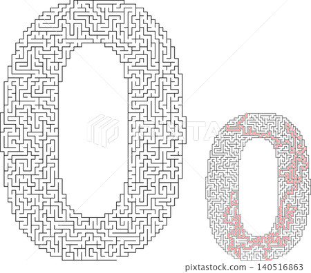 Educational math labyrinth game for children featuring number zero with answer key Educational math labyrinth game for children featuring number zero with answer key 140516863