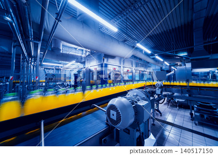 Beverage factory interior. Conveyor with bottles for juice or water. Equipments Beverage factory interior. Conveyor with bottles for juice or water. Equipments 140517150