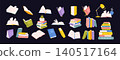 Books. Hand drawn color book. Cartoon stack colorful textbooks, open notebooks, paper sheet, book piles. Reading, studying, education concept. Bookstore vector elements 140517164