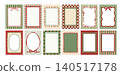 Christmas frames. Vintage Merry Xmas border. Doodle red and green greeting card with various texture, pattern, bow, ribbon. New Year poster template. Vector holiday set 140517178