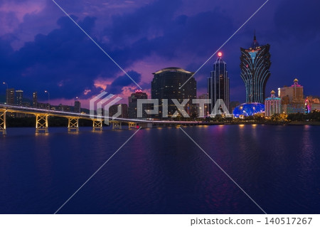 Macau Old Center Bridge at Twilight Nightfall Macau Old Center Bridge at Twilight Nightfall 140517267