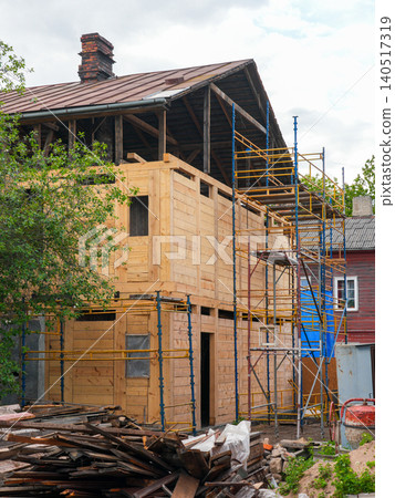 Replacement of damaged elements in historic wooden building during restoration and reconstruction Replacement of damaged elements in historic wooden building during restoration and reconstruction 140517319