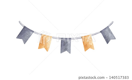 Bunting flags watercolor illustration isolated on white background. Festive garland banner in soft pastel tones perfect for party invitations and greeting cards Bunting flags watercolor illustration isolated on white background. Festive garland banner in soft pastel tones perfect for party invitations and greeting cards 140517383