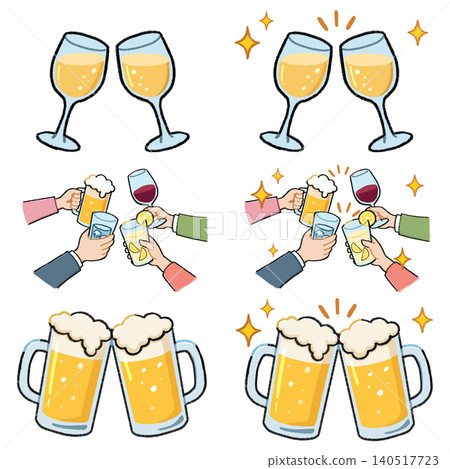 一組用於祝酒和飲酒的插圖。 一組用於祝酒和飲酒的插圖。 140517723