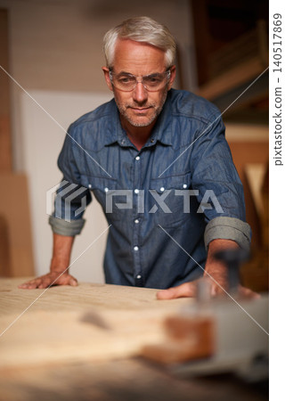 Carpenter, thinking and planning in workshop, design and contractor in small business. Furniture, woodwork and production table with clamp for lumber or timber, safety glasses and materials or tools Carpenter, thinking and planning in workshop, design and contractor in small business. Furniture, woodwork and production table with clamp for lumber or timber, safety glasses and materials or tools 140517869