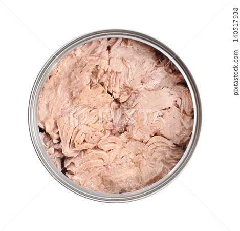 Skipjack tuna fillets in sunflower oil, in tin can from above. Canned oceanic bonito, Katsuwonus pelamis, also known as katsuo, mushmouth, arctic bonito, striped tuna, cakalang, and victor fish. Photo Skipjack tuna fillets in sunflower oil, in tin can from above. Canned oceanic bonito, Katsuwonus pelamis, also known as katsuo, mushmouth, arctic bonito, striped tuna, cakalang, and victor fish. Photo 140517938
