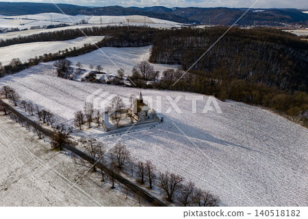 Winter landscape with a beautiful chapel near castle Veveri. Czech Republic city of Brno. The Chapel of the Mother of God. 140518182