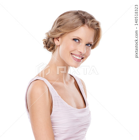 Thinking, beauty and face of woman on a white background for skincare, wellness and health. Dermatology, salon aesthetic and isolated person with confidence, natural skin and cosmetics in studio Thinking, beauty and face of woman on a white background for skincare, wellness and health. Dermatology, salon aesthetic and isolated person with confidence, natural skin and cosmetics in studio 140518323